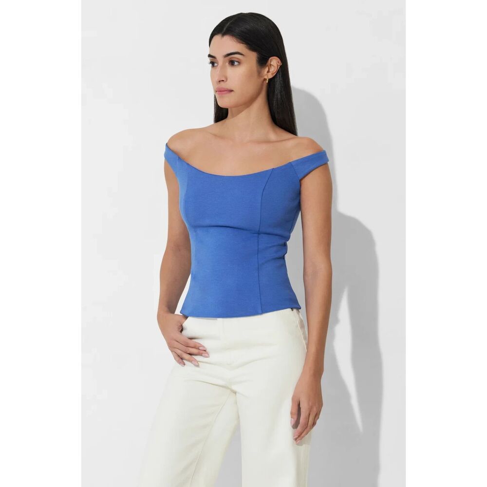 Marcella Eliana Fitted Top blue featuring a structured square neck size xsmall
